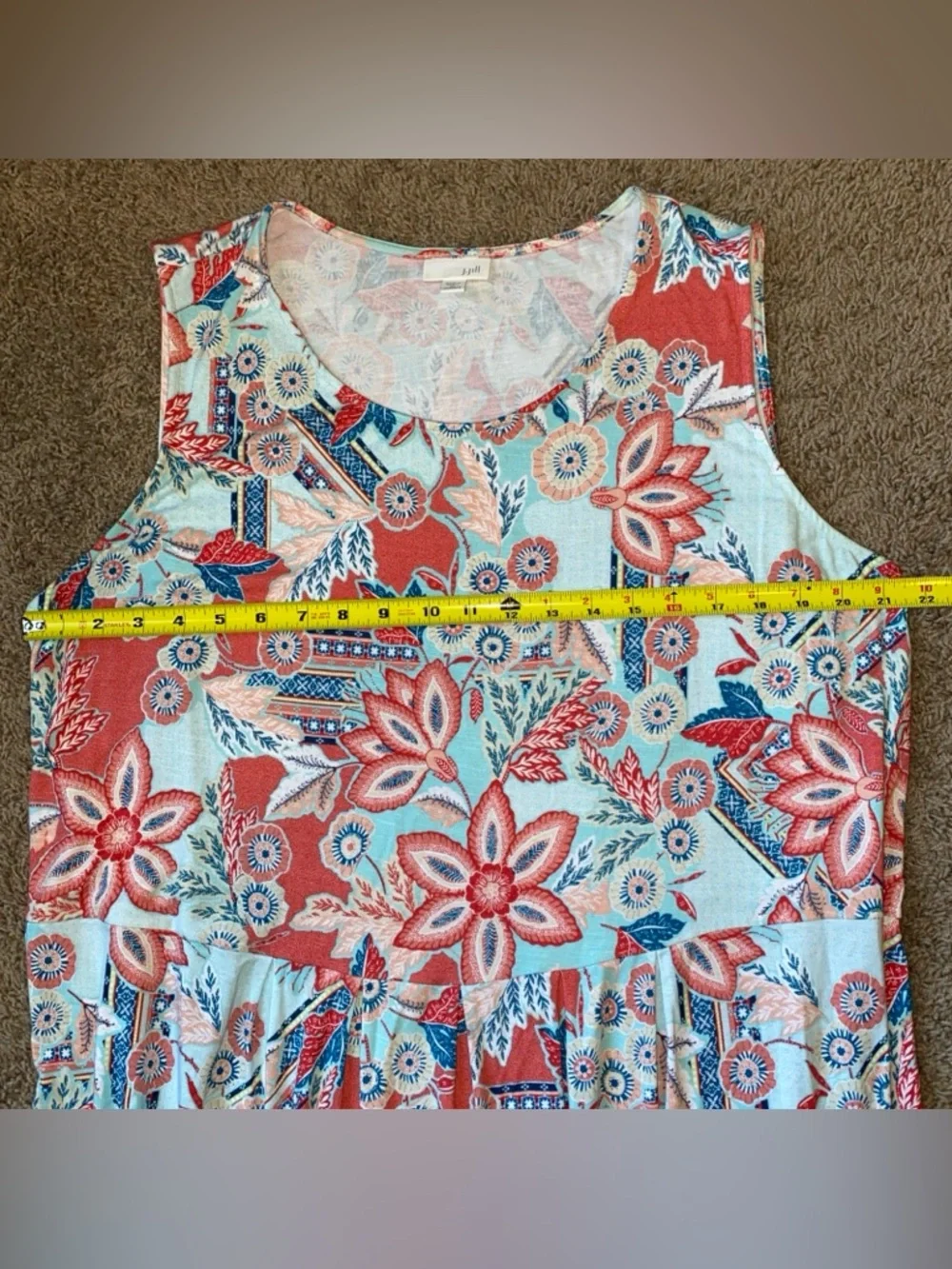 J Jill Sleeveless Floral Midi Dress Size 2X Blue Orange Boho Artsy Mature Strech